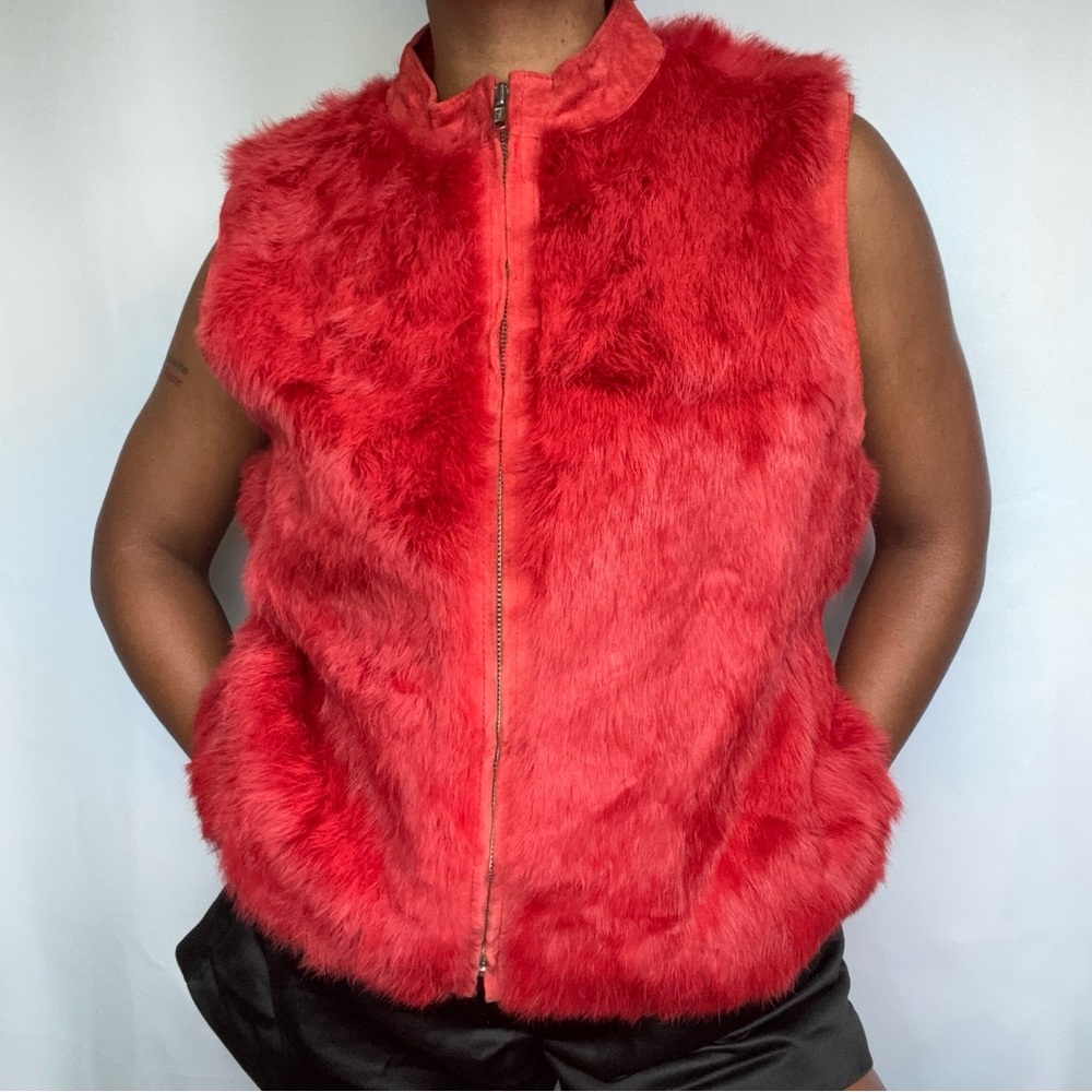 Red rabbit fur vest